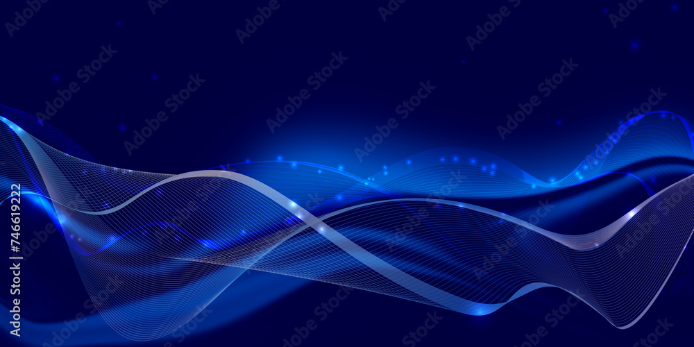 Poster blue abstract wave background for design on the theme of information technology, big data, artificia