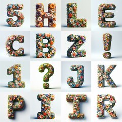 Naklejka premium Flowers 3D lettering typefavce. AI generated illustration