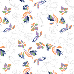 Floral tulips and leaves with dashed silhouette pattern