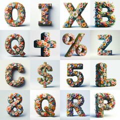 Naklejka premium Flowers 3D lettering typefavce. AI generated illustration