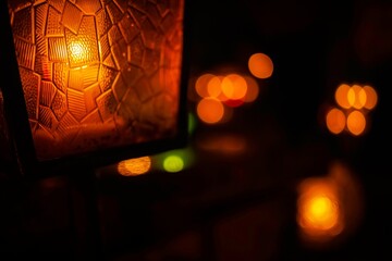 Oriental Lantern with Candle in the Darkness - 4K Ultra HD Image