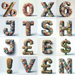 Naklejka premium Flowers 3D lettering typefavce. AI generated illustration