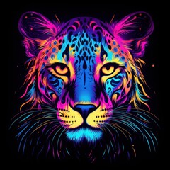 Blacklight painting-style cheetah, cheetah pop art, illustration