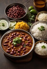 Rajma Chawal, North Indian comfort food with red kidney beans in flavorful gravy, served with Rice and green salad.