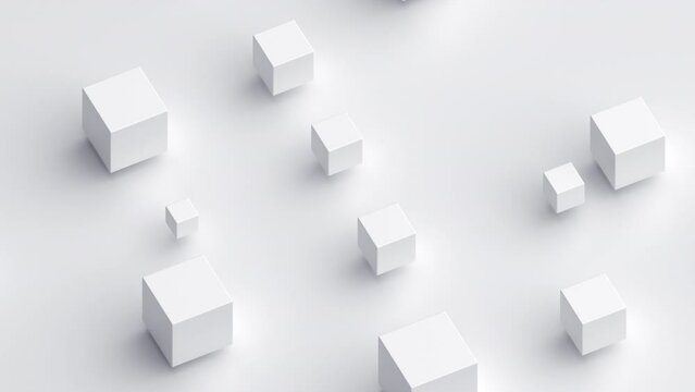 Abstract 3d render, geometric background with white cubes, 4k seamless looped animation
