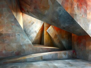 Abstract Geometric Concrete Interior Art