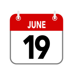 19 June, calendar date icon on white background.