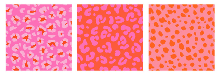 Set of Abstract Leopard Skin Seamless Patterns. Animal print. Colorful flat design ornament for background, textile, poster, cover, wallpaper. Vector illustration.