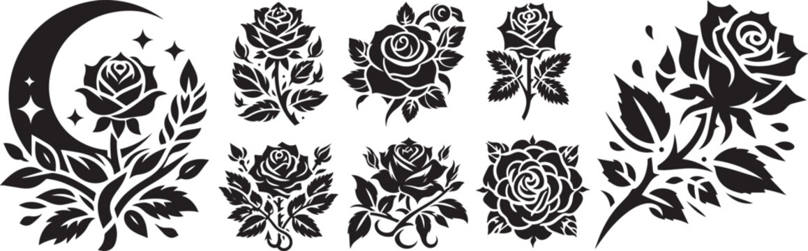 roses, decorative flowers and leaves