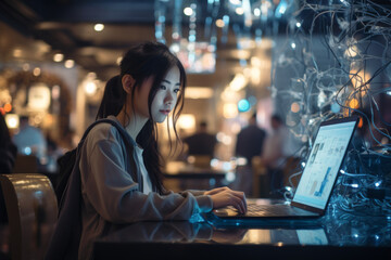 young Asian programmer girl trying to learn ai