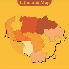 National map of Lithuania map vector with regions and cities lines and full every region