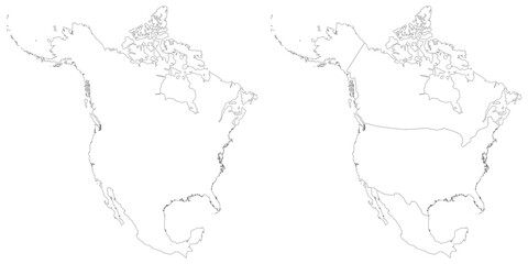 North America country Map. Map of North America in set white color