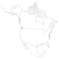 North America country Map. Map of North America in white color.