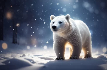 Foto op Plexiglas White bear migrating in the dark snow in winter © WrongWay