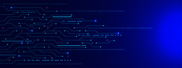 Futuristic technology with circuit board. Big data visualization. Digital networking, communication and high computer technology concept background.