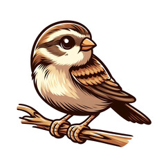 Sparrow (bird) on a branch illustration, isolated 