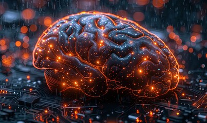 Brain with circuit board texture. Digital concept