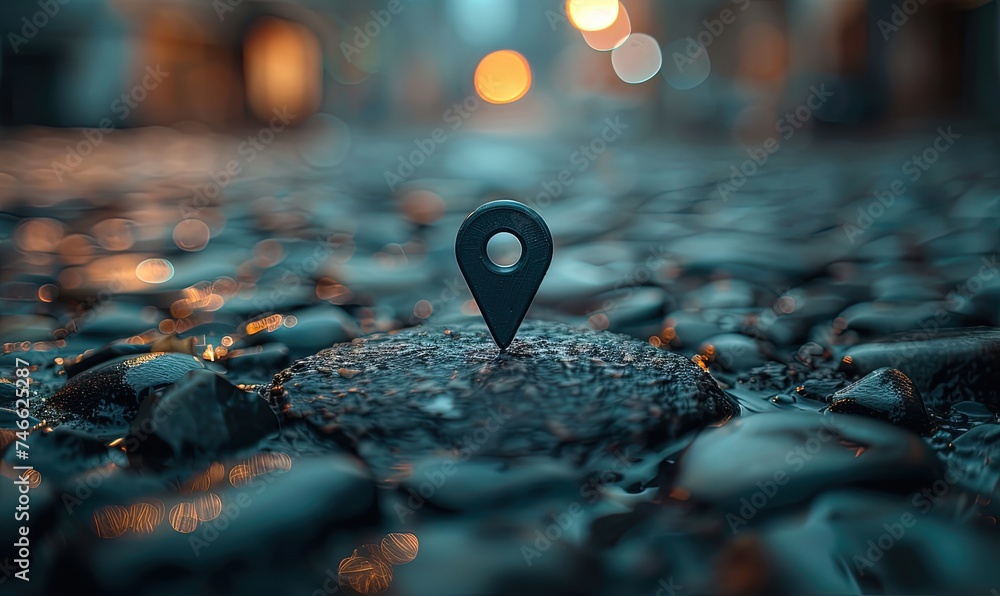 Poster gps navigation pointer symbol on cracked asphalt