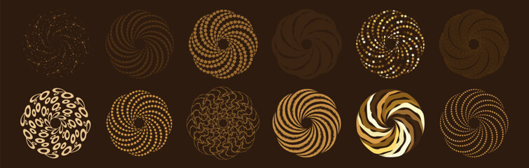 dynamic  vortex bagels brown,yellow,vector set