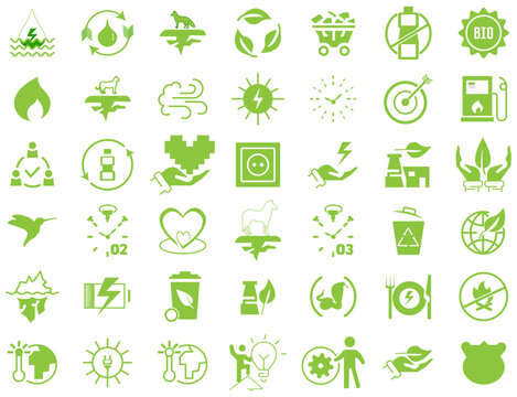 Ecology icons set. Set of 100 Ecology icons collection. Nature, eco, green, recycling symbol
