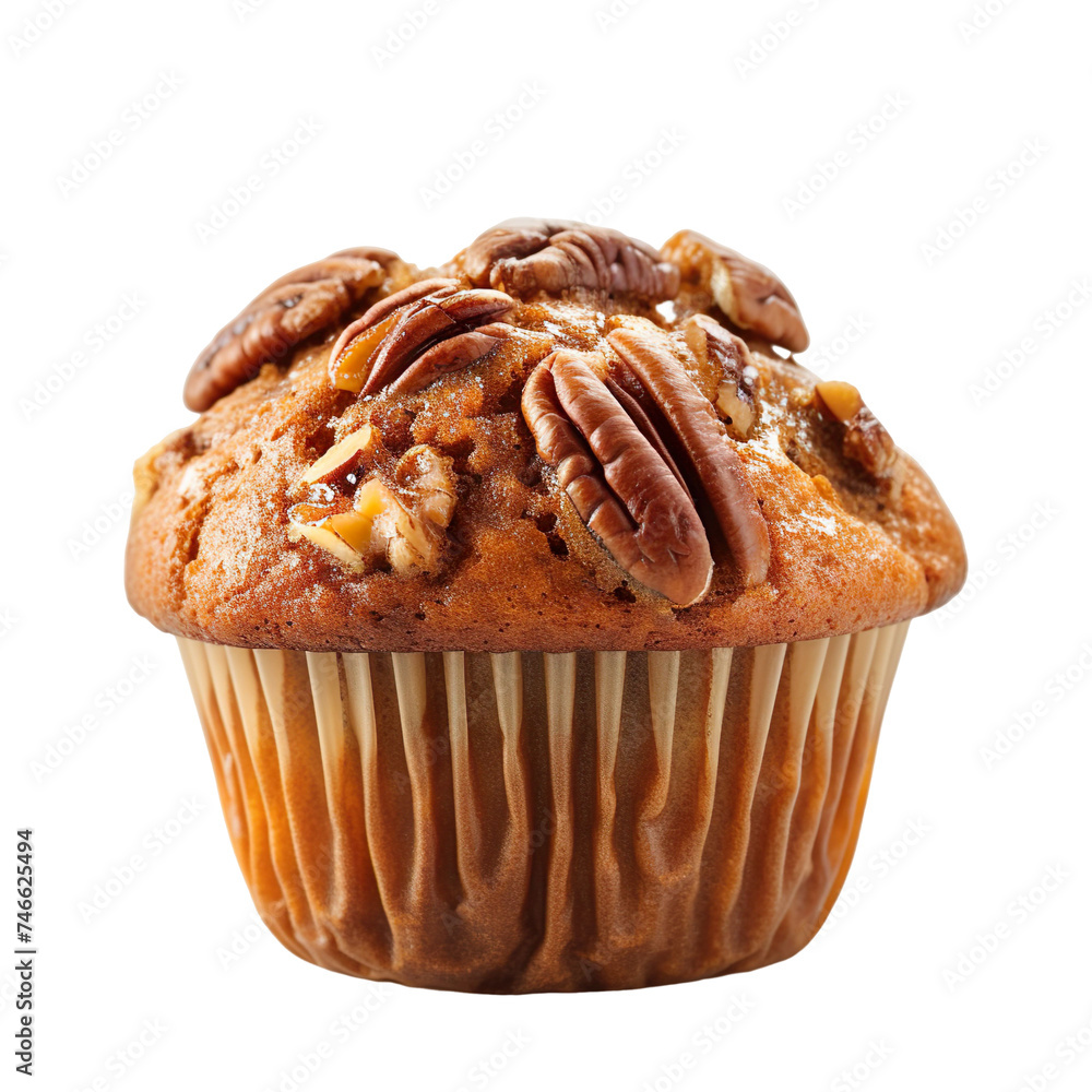 Wall mural front view of single maple pecan muffin isolated on a white transparent background