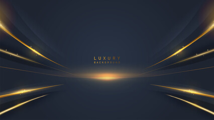 Abstract luxury gold line award in dark blue background with shiny gold in middle. Luxury premium vector design