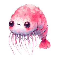 Watercolor cute sea underwater animal cartoon character isolated