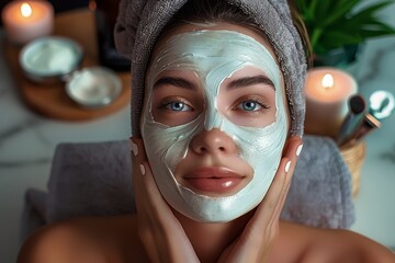 Close-up of a Woman's Face Covered with a Nourishing Clay Mask for Spa Treatment