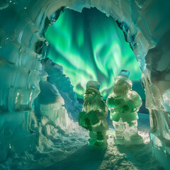 leprechaun inside of a igloo in the south pole - obrazy, fototapety, plakaty