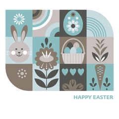 Happy Easter card design, Easter egg card in geometric flat modern style - 746627630