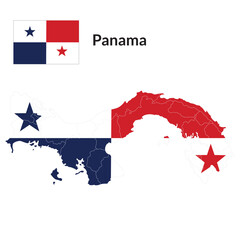Map of Panama with national flag of Panama