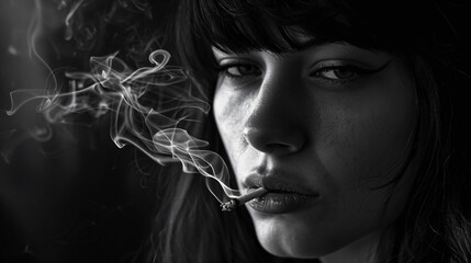 Portrait of a woman smoking weed - obrazy, fototapety, plakaty