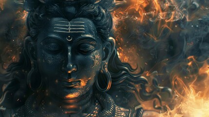 powerful god shiva face statue with lights