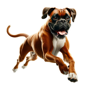 Boxer Dog, Bulldog: Happy, Jumping, Playing or Running on Transparent Background, Detailed PNG, High Quality, Ready for Your Project