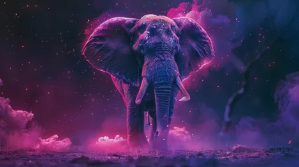 Foto op Canvas purple luminous elephant flying over the clouds © Ankit