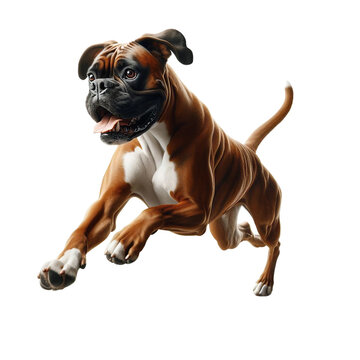 Boxer Dog, Bulldog: Happy, Jumping, Playing or Running on Transparent Background, Detailed PNG, High Quality, Ready for Your Project