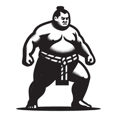 Japanese sumo fighter.  Vintage retro engraving illustration. Black icon, isolated element	