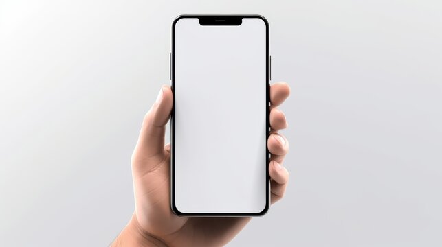 Mobile Phone Mockup With Blank White Screen In Human Hand, 3d Render Illustration Put On A Sweater, Hold A Smartphone Mobile Digital Device In Arm Isolated On White