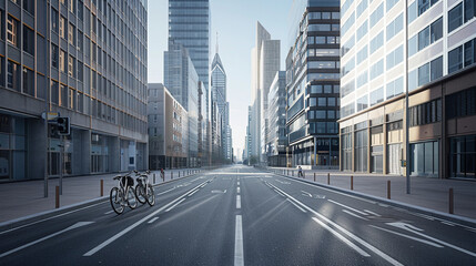 Fototapeta na wymiar Empty City Street with Bicycle Lanes