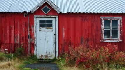 Vintage Red House in Reykjavik, Iceland: A Unique Piece of Scandinavian Architecture - obrazy, fototapety, plakaty