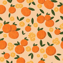 Seamless pattern of orange fruit in vector for background, fabric, wallpaper, wrapping, etc