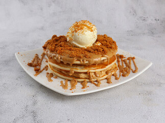 pancake with ice cream on plate