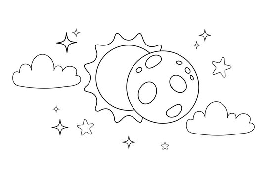 Illustration outline of solar eclipse in flat style