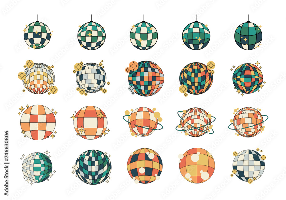 Wall mural Retro Disco Ball Element Set