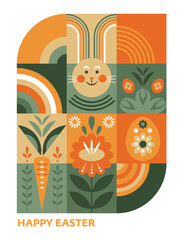 Happy Easter card design, Easter egg card in geometric flat modern style - 746630881