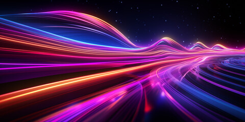 Abstract background of fiber technology lights, the information highway shows a tunnel of light