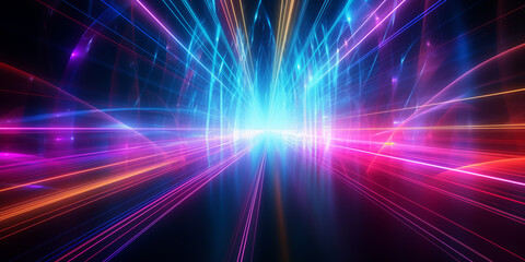 Abstract background of fiber technology lights, the information highway shows a tunnel of light - obrazy, fototapety, plakaty
