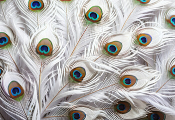 Obraz premium White peacock feathers lined up in the background