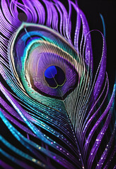 single purple peacock feathers on a black background © Anoottotle