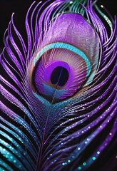 single purple peacock feathers on a black background © Anoottotle